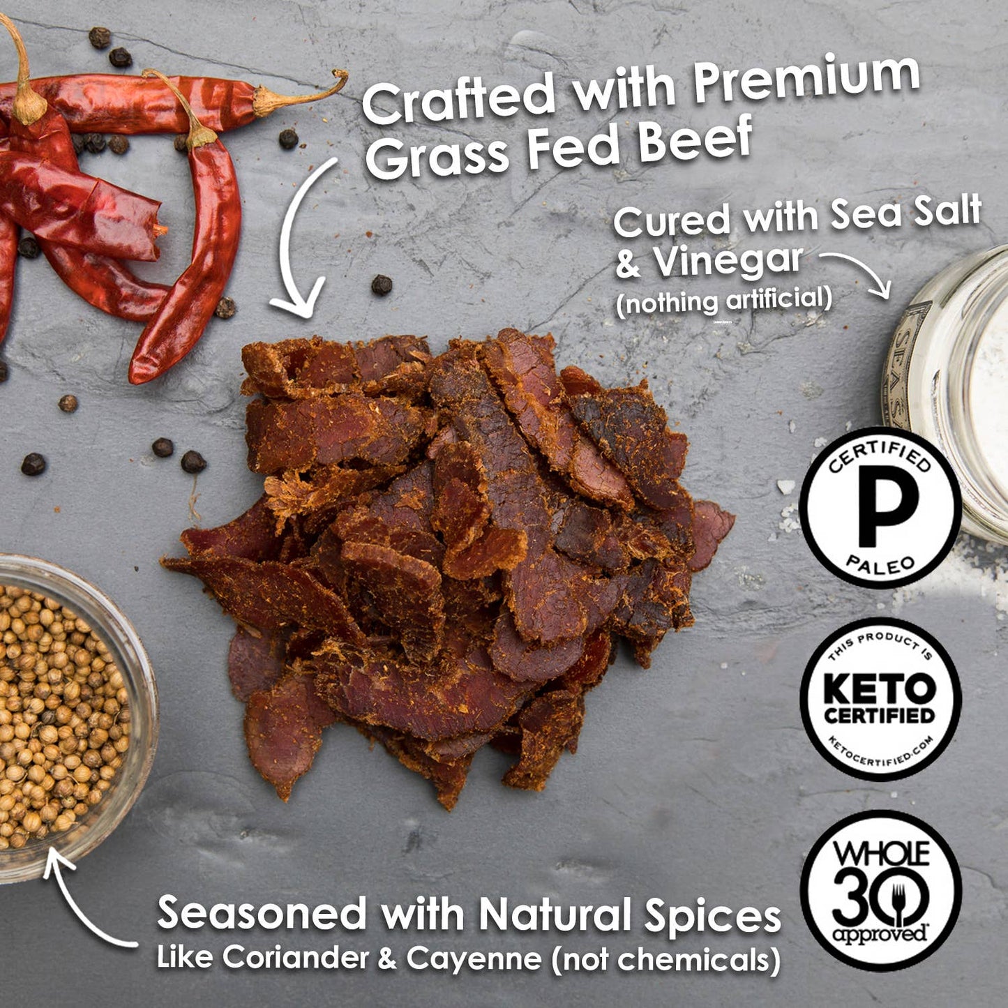 Spicy Grass Fed Beef Biltong 2oz